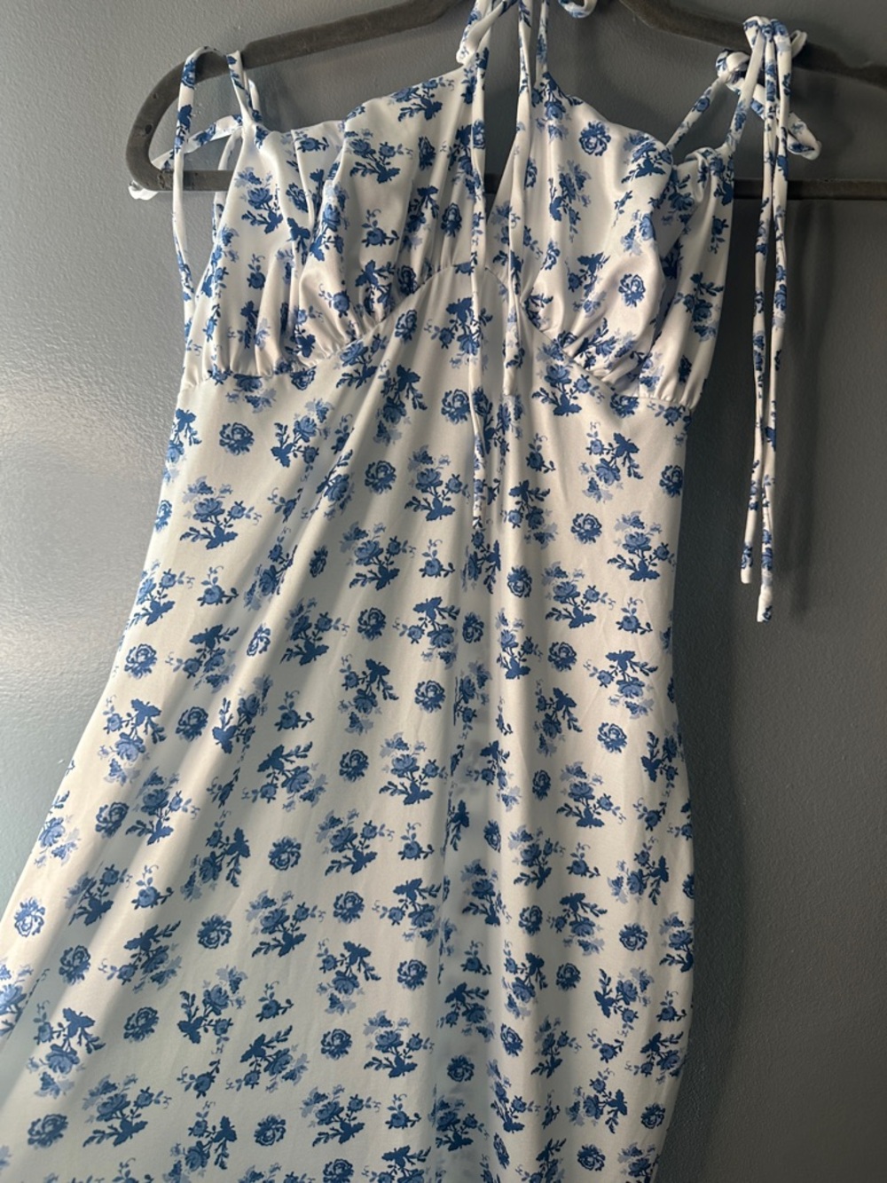NWT Women's White blue floral  Print Maxi Dress M Cottagecore milkmaid coquette - Picture 3 of 7